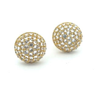 Domed round pavé moissanite stud earrings in yellow gold vermeil over sterling silver