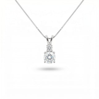 Double Drop Round-Stone Moissanite Pendant in Sterling Silver on chain