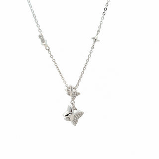 Double four-point star drop moissanite necklace in sterling silver