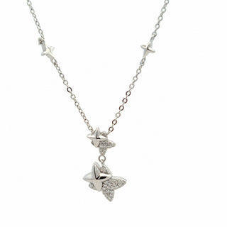 Double four-point star drop moissanite necklace in sterling silver, view 2