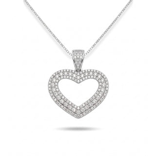 Double Halo Pavé Heart Locket Moissanite Pendant in Sterling Silver on chain