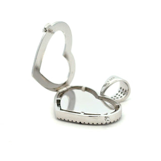 Double halo pavé heart locket moissanite pendant in sterling silver, view 2