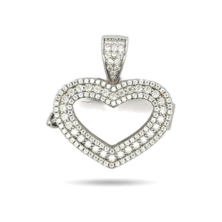 Double halo pavé heart locket moissanite pendant in sterling silver, view 3