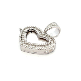 Double halo pavé heart locket moissanite pendant in sterling silver, view 4