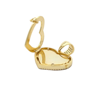 Double halo pavé heart locket moissanite pendant in yellow gold vermeil over sterling silver, view 2