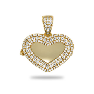 Double halo pavé heart locket moissanite pendant in yellow gold vermeil over sterling silver, view 3