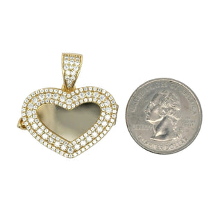 Double halo pavé heart locket moissanite pendant in yellow gold vermeil over sterling silver, view 4
