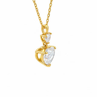 Double heart drop moissanite necklace in yellow gold vermeil over sterling silver