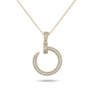 Double-Row Pavé Open Circle Drop Moissanite Pendant in Sterling Silver on chain