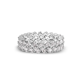 Double-Row Zigzag Baguette Eternity Band Moissanite Ring in sterling silver