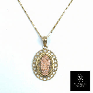 Mother Mary Medallion 14K Yellow Gold Pendant on box chain