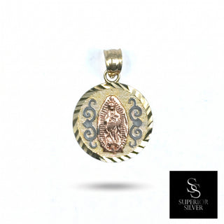 Mother Mary Medallion 14K Yellow Gold Pendant close up