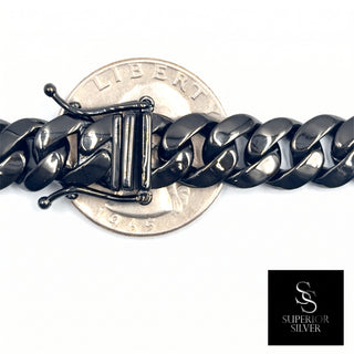 Miami Cuban Link Black Rhodium over 925 Sterling Silver 10mm closeup on quarter