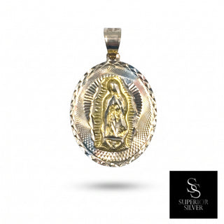 St Jude & Mother Mary Double Sided Medallion 14K Yellow Gold Pendant close up Mother Mary side