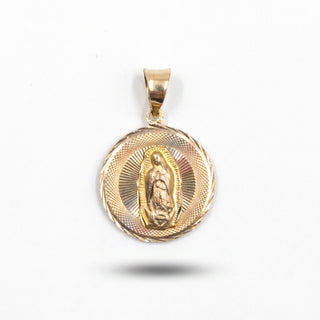 Jesus and Mother Mary Double Sided 14K Yellow Gold Pendant close up Mother Mary side
