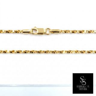 Twisted Box Chain 14kt Yellow Gold over 925 Sterling Silver 22inch 2.2mm closeup