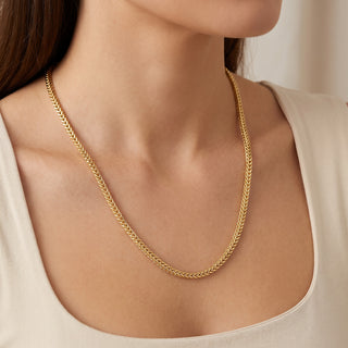 Flat Franco Chain 14kt Yellow Gold over 925 Sterling Silver 22inch 5.1mm on model