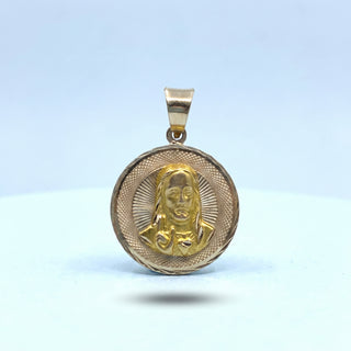 Jesus and Mother Mary Double Sided 14K Yellow Gold Pendant close up Jesus side