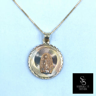 Jesus and Mother Mary Double Sided 14K Yellow Gold Pendant on box chain Mother Mary side