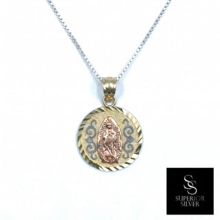 Mother Mary Medallion 14K Yellow Gold Pendant on box chain