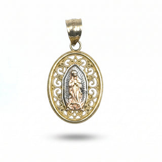 Mother Mary Medallion 14K Tri-Color Gold Pendant close up