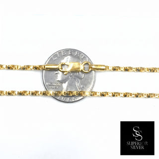 Twisted Box Chain 14kt Yellow Gold over 925 Sterling Silver 22inch 2.2mm closeup on quarter