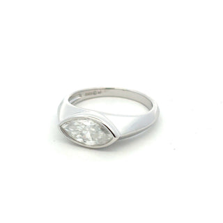 East-West marquise in domed band moissanite ring in sterling silver