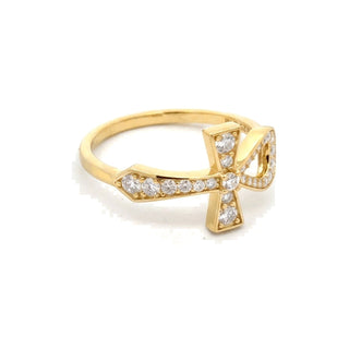East-west pavé cross moissanite ring in yellow gold vermeil over sterling silver