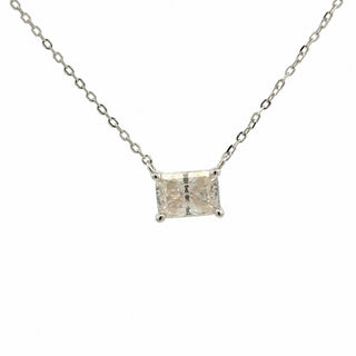 East-west rectangle solitaire moissanite necklace in sterling silver, view 2