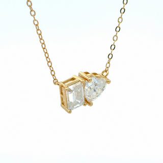 Emerald and pear two-stone moissanite necklace in yellow gold vermeil over sterling silver