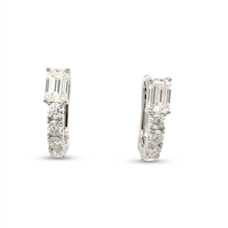 Emerald-cut and graduated round moissanite huggie hoop earrings in sterling silver