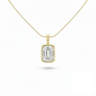 Emerald-Cut Bezel-Set Solitaire Moissanite Pendant in gold vermeil