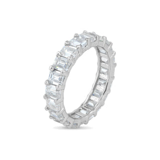 Emerald-Cut Full Eternity Band Moissanite Ring in sterling silver