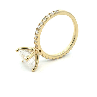 Emerald-Cut solitaire on pavé band moissanite ring in yellow gold vermeil over sterling silver