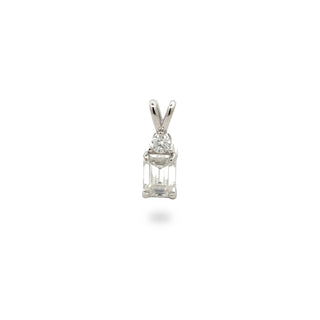 Emerald-cut solitaire with round accent moissanite pendant in sterling silver