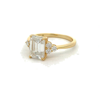 Emerald-Cut with round cluster sides moissanite ring in yellow gold vermeil over sterling silver