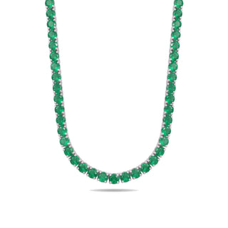 Round Cut Emerald Tennis Chain in Sterling Silver