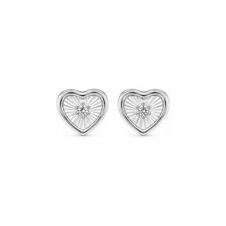 Engraved Sunray Heart Moissanite Stud Earrings in sterling silver