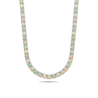 Round Cut Ethiopian Opal Tennis Chain in Sterling Silver
