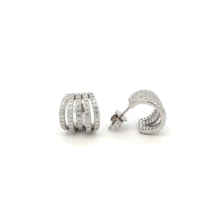 Five-row stacked moissanite half hoop earrings in sterling silver, view 2