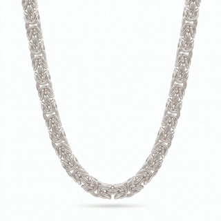 Superior Silver 24-inch flat Byzantine chain necklace in polished rhodium over 925 sterling silver with box clasp.
