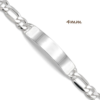 4mm Flat Figaro ID Bracelet in Sterling Silver, close-up