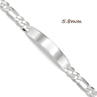 5.8mm Flat Figaro ID Bracelet in Sterling Silver, close-up