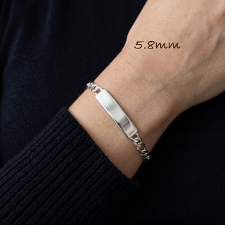 5.8mm Flat Figaro ID Bracelet in Sterling Silver worn on the wrist