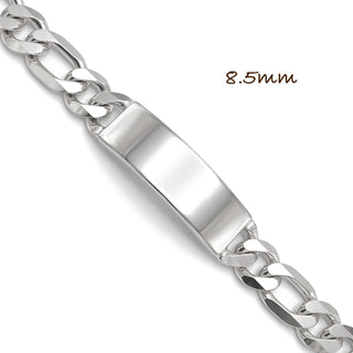 8.5mm Flat Figaro ID Bracelet in Sterling Silver, close-up