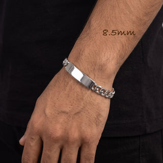 8.5mm Flat Figaro ID Bracelet in Sterling Silver worn on the wrist