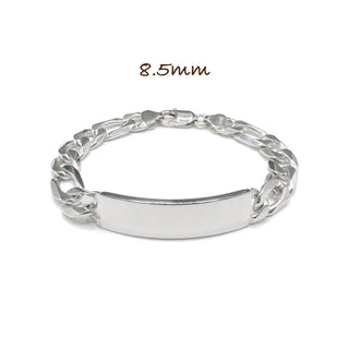 8.5mm Flat Figaro ID Bracelet in Sterling Silver