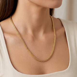 Flat Franco Chain 14kt Yellow Gold over 925 Sterling Silver 22inch 5.1mm on model