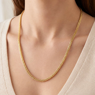 Flat Franco Chain 14kt Yellow Gold over 925 Sterling Silver 26inch 5.0mm on model