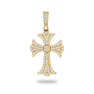 Flared Fleur Cross Moissanite Pendant | 925 Sterling Silver or Gold Vermeil
